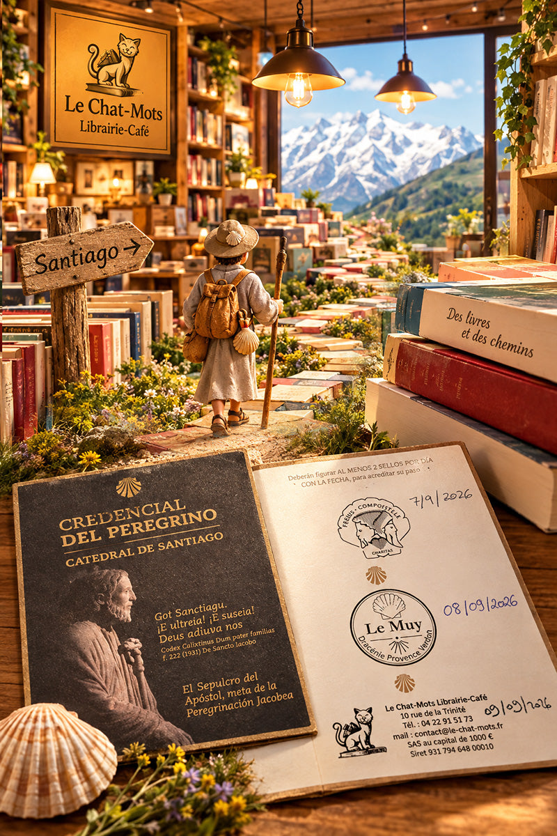 Pèlerins de Compostelle de passage à la librairie Le Chat-Mots